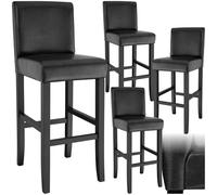 TecTake® Taburete de Bar, Diseño Ergonómico, Cuero Sintético, Madera Maciza, Ideal para Comedor, Cocina, Asiento Altura 76 cm, Taburetes Altos Cocina, Taburete Bar - 4 Taburetes Negro