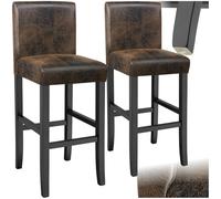 TecTake® Taburete de Bar, Diseño Ergonómico, Cuero Sintético, Madera Maciza, Ideal para Comedor, Cocina, Asiento Altura 76 cm, Taburetes Altos Cocina, Taburete Bar - 2 Taburetes Marrón Antiguo