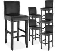 TecTake® Taburete de Bar, Diseño Ergonómico, Cuero Sintético, Madera Maciza, Ideal para Comedor, Cocina, Asiento Altura 76 cm, Taburetes Altos Cocina - 6 Taburetes Negro