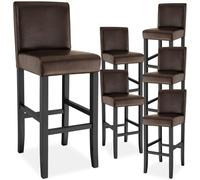 TecTake® Taburete de Bar, Diseño Ergonómico, Cuero Sintético, Madera Maciza, Ideal para Comedor, Cocina, Asiento Altura 76 cm, Taburetes Altos Cocina - 6 Taburetes Marrón
