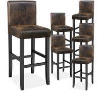 TecTake® Taburete de Bar, Diseño Ergonómico, Cuero Sintético, Madera Maciza, Ideal para Comedor, Cocina, Asiento Altura 76 cm, Taburetes Altos Cocina - 6 Taburetes Marrón Antiguo