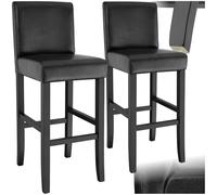 TecTake® Taburete de Bar, Diseño Ergonómico, Cuero Sintético, Madera Maciza, Ideal para Comedor, Cocina, Asiento Altura 76 cm, Taburetes Altos Cocina, Taburete Bar - 2 Taburetes Negro