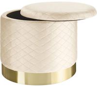 Tectake Taburete de terciopelo, suave, con almacenaje 51 x 44.5 cm crema