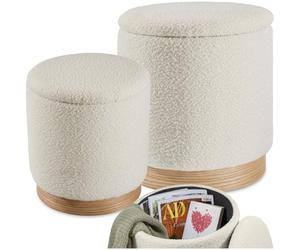 tectake® Taburete Grande y Pequeño, 2 Taburetes Acogedores y Apilables, Tela Bou scandinavo, Carga 120 kg, MDF, Gran Puff Salon Almacenaje para Hogar, Pequeño Zapatero Entrada Recibidor - Crema
