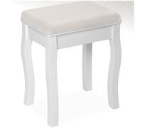 TecTake® Taburete Tocador Maquillaje, Banqueta Dormitorio con Asiento Acolchado, Silla Tocador Maquillaje con Patas de Madera, Ideal para Piano y Vestidor Moderno - Blanco
