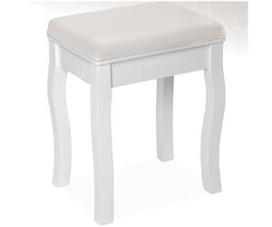 tectake® Taburete Tocador Maquillaje, Banqueta Dormitorio con Asiento Acolchado, Silla Tocador Maquillaje con Patas de Madera, Ideal para Piano y Vestidor Moderno - Blanco