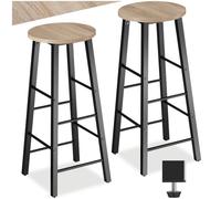 tectake® Taburetes Altos Estilo Industrial, Madera y Acero, Set de 2 | Con Pies de Plástico Ajustables en Altura, Reposapiés, Altura del Asiento 72, 5 cm, Madera industrial Clara, Roble Sonoma