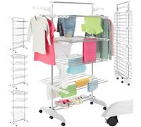 TecTake® Tendedero Extensible con Ruedas Plegables, Perchero Ropa Versátil, Tendederos Plegables, Cuerda Tendedero Exterior, Accesorios Camping, Secadora de Ropa Portátil - 66 x 142 x 177 cm