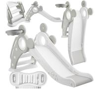 tectake® Tobogán Plegable con Canasta de Baloncesto Infantil, Tobogán Infantil con Peldaños Antideslizantes, Uso a Partir de 2 Años, Interior y Exterior, Escalada Infantil, Juego Exterior Niños - gris