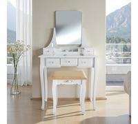 TecTake® Tocador de Maquillaje con Espejos Giratorio 360°, Taburete Tocador Acolchado, 5 Cajones Espaciosos, Espejo Maquillaje, Taburete Madera - 40 x 80 x 138 cm Blanco