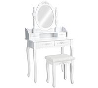 TecTake® tocador de Maquillaje, Estilo Vintage, Espejo Giratorio, Taburete Acolchado, 4 cajones, Elegante, Muebles Dormitorio, tocador con Espejo, Espejo Maquillaje, tocadores de Maquillaje - Blanco