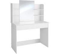 Tectake Tocador moderno con espejo, cajón ancho y 4 estantes blanco