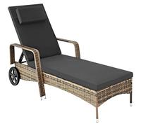 TecTake®, Tumbona Chaise Longue, Ajustable de Poliratán con Ruedas, Mueble Exterior Sofa Acolchado para Jardín y Terraza, 6 Posiciones, Fácil de Limpiar, Moderno, Hamaca de Jardín - Negro