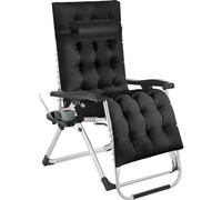 TecTake® Silla Tumbona Plegable para Playa y Jardín, Cojín Cabezal Extraíble, Estructura de Acero, Mesa Auxiliar, Ideal como Silla Camping y Picnic, Silla Exterior Terraza - 1 Tumbona Gris Claro