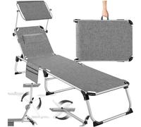 tectake® Tumbona Jardín Exterior de Aluminio, Tumbona Plegable con Reposacabezas, Parasol y Bolsillo Lateral, Tumbona Playa Reclinable 6 Posiciones, Tumbona Piscina Resistente a Intemperie - gris jasp