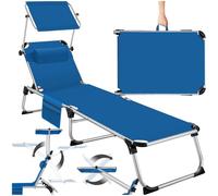 TecTake® Tumbona de Jardín Exterior de Aluminio con Reposacabezas, Parasol y Bolsillo Lateral - Reclinable en 6 Posiciones, Resistente a Intemperie para Playa y Piscina - Azul