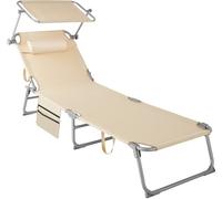 Tectake Tumbona de jardín plegable 190 x 68 x 28 cm con bolsillo lateral beige