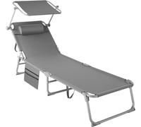 Tectake Tumbona de jardín plegable 190 x 68 x 28 cm, con bolsillo lateral gris