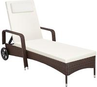 Tectake Tumbona de ratán con 6 posiciones, cojín y ruedas marrón/negro