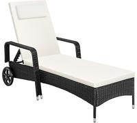 Tectake Tumbona de ratán con 6 posiciones, cojín y ruedas negro/beige