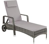Tectake Tumbona de ratán y aluminio ajustable en 6 posiciones y cojín gris