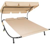 Tectake Tumbona doble, toldo ajustable, ruedas, 215 x 183 x 150 cm negro/beige