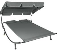 Tectake Tumbona doble, toldo ajustable, ruedas, 215 x 183 x 150 cm, negro/gris