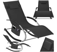 tectake® Tumbona Jardin Exterior con Almohada, Tumbonas Piscina con Bolsillo Lateral, Resistente al Agua y Tejido Transpirable, Capacidad de Carga: 120kg, Sillas de Terraza - Negro