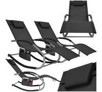 TecTake® Tumbona Jardin Exterior con Movimiento Oscilante, Tumbonas Piscina con Bolsillo Lateral, Resistente al Agua, Tumbonas Jardin Exterior, Sillas de Terraza - 2 Unidades Negro