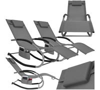 TecTake® Tumbona Jardin Exterior con Movimiento Oscilante, Tumbonas Piscina con Bolsillo Lateral, Resistente al Agua, Tumbonas Jardin Exterior, Sillas de Terraza - 2 Unidades Gris