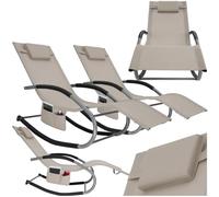 TecTake® Tumbona Jardin Exterior con Movimiento Oscilante, Tumbonas Piscina con Bolsillo Lateral, Resistente al Agua, Tumbonas Jardin Exterior, Sillas de Terraza - 2 Unidades Beige