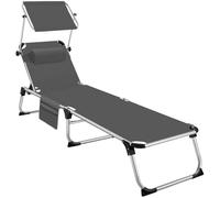TecTake® Tumbona Jardín Exterior de Aluminio, Tumbona Plegable con Reposacabezas, Parasol y Bolsillo Lateral, Tumbona Playa Reclinable en 6 Posiciones, Tumbona Piscina Resistente a Intemperie - Gris