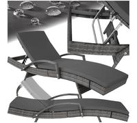 TecTake® Tumbona Jardín Exterior de Ratán y Aluminio, Tumbona de Piscina con Respaldo Regulable en 5 Posiciones, Tumbona de Playa Impermeble y Resistente a Intemperie, Fácil Limpieza - Gris