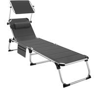 TecTake® Tumbona Jardín Exterior de Aluminio, Tumbona Plegable con Reposacabezas, Parasol y Bolsillo Lateral, Tumbona Playa Reclinable en 6 Posiciones, Tumbona Piscina Resistente a Intemperie - Negro