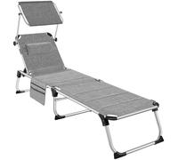 Tectake Tumbona plegable 220 x 60,5 x 34 cm con bolsillo lateral gris jaspeado