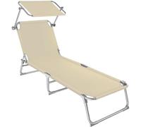 Tectake Tumbona plegable, 4 posiciones, parasol, 190 x 68 x 28 cm, beige
