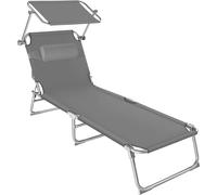 Tectake - Tumbona plegable CHLOE, Parasol y respaldo regulables, Respaldo ajustable en 4 posiciones, Tumbona plegable para el jardín, playa y piscina, Reposacabezas mullido y extraíble, 2 asas para