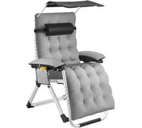 Tectake Tumbona plegable con techo solar ajustable y mesa auxiliar, gris