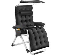 Tectake Tumbona plegable con techo solar ajustable y mesa auxiliar, negro