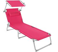 tectake® Tumbona Plegable con Toldo y Respaldo Regulables, para Piscina con Reposacabezas y Parasol, Tumbona Playa Resistente a la Intemperie, Tumbonas Jardín Exterior, Carga Máx. 110 kg - Rosa