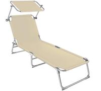 TecTake® Tumbona Plegable con Toldo y Respaldo Regulables, Tumbona Piscina con Reposacabezas y Parasol, Tumbona Playa Resistente a la Intemperie, Tumbonas Jardín Exterior, Carga Máx. 110 kg - Beige