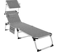 Tectake Tumbona plegable reposacabezas ajustable en 6 posiciones gris jaspeado