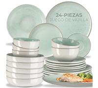 tectake® Vajilla Completa para 6 Personas, Diseño Marítimo, Aptas para Lavavajillas y Microondas, Platos Vajilla, Cuencos y Tazas de Cafe, Vajillas Completas Modernas - 24 Piezas Menta