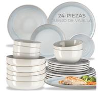 tectake® Vajilla Completa para 6 Personas, Diseño Marítimo, Aptas para Lavavajillas y Microondas, Platos Vajilla, Cuencos y Tazas de Cafe, Vajillas Completas Modernas - 24 Piezas Arena