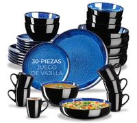 tectake® Vajilla Completa para 6 Personas, Diseño Marítimo, Aptas para Lavavajillas y Microondas, Platos Vajilla, Cuencos y Tazas de Cafe, Vajillas Completas Modernas - 30 Piezas Azul