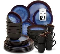 tectake® Vajilla Completa para 6 Personas, Diseño Marítimo, Aptas para Lavavajillas y Microondas, Platos Vajilla, Cuencos y Tazas de Cafe, Vajillas Completas Modernas - 30 Piezas Azul Marrón