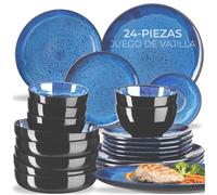 tectake® Vajilla Completa para 6 Personas, Diseño Marítimo, Aptas para Lavavajillas y Microondas, Platos Vajilla, Cuencos y Tazas de Cafe, Vajillas Completas Modernas - 24 Piezas Azul