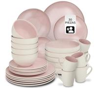 tectake® Vajilla Completa para 6 Personas, Diseño Marítimo, Aptas para Lavavajillas y Microondas, Platos Vajilla, Cuencos y Tazas de Cafe, Vajillas Completas Modernas - 30 Piezas Fucsia