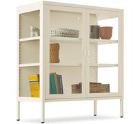 tectake® Vitrina Expositora con Puertas de Cristal con Cierre Magnético, Mueble Baño con Estantes Ajustables, Estanterias Almacenaje con Patas Ajustables, Estanteria - Crema