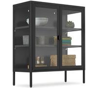 tectake® Vitrina Expositora con Puertas de Cristal con Cierre Magnético, Mueble Baño con Estantes Ajustables, Estanterias Almacenaje con Patas Ajustables, Estanteria - Negro